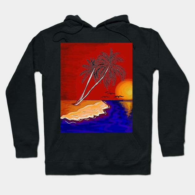 Palm and the Beach Retro Hoodie by Grafititee